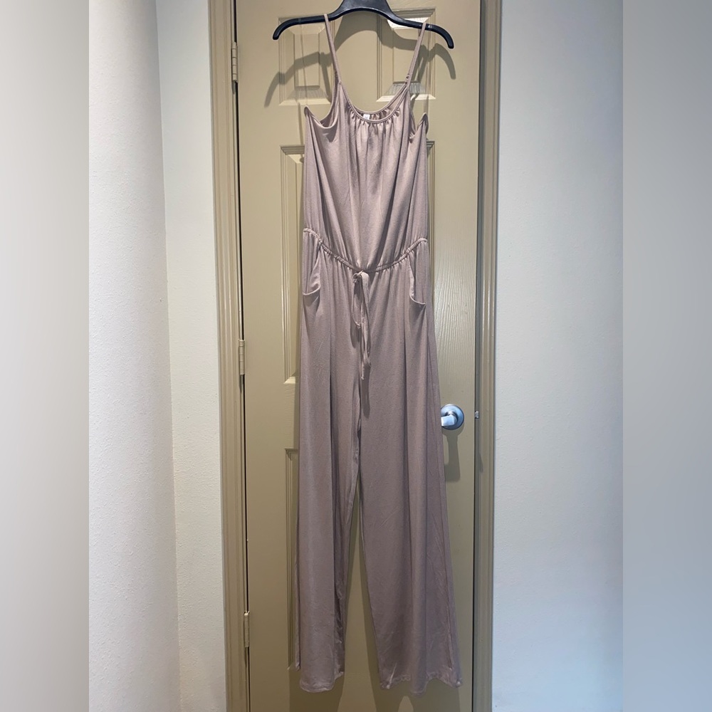 Zenana Premium Wide Leg Jumpsuit Tan Size XL - Picture 2 of 8